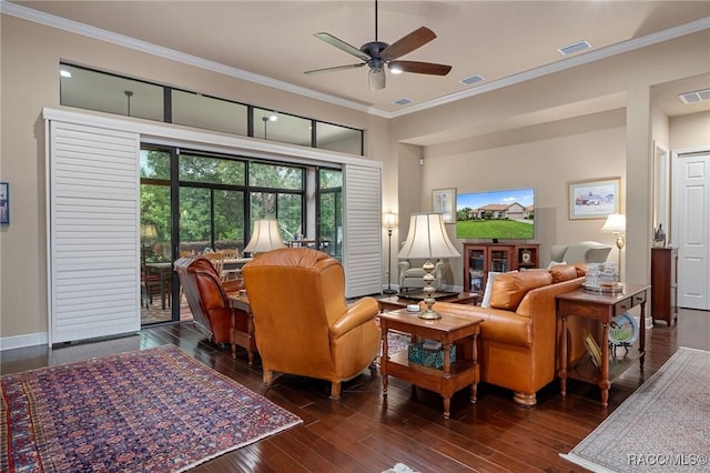 1576 N Eagle Ridge Path, Hernando, FL 34442 - living area featuring a ceiling fan, crown molding, and hardwood / wood-style flooring