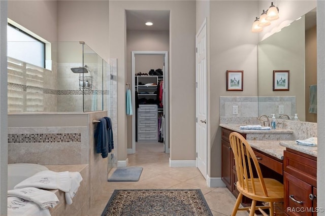 1576 N Eagle Ridge Path, Hernando, FL 34442 - full bath featuring a walk in shower, vanity, tile patterned flooring, a bath, and a walk in closet