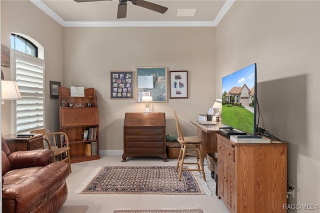 1576 N Eagle Ridge Path, Hernando, FL 34442 - home office featuring light carpet, a ceiling fan, and crown molding