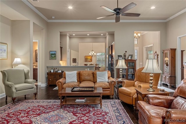 1576 N Eagle Ridge Path, Hernando, FL 34442 - living area with a chandelier, wood finished floors, ceiling fan, recessed lighting, and crown molding