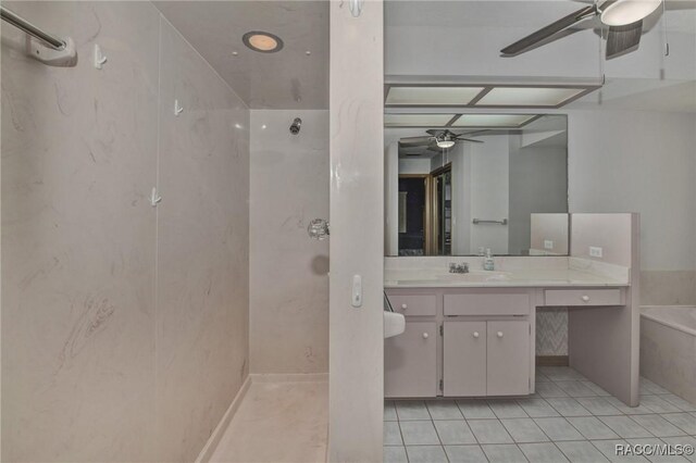 3670 W Cogwood Cir, Beverly Hills, FL 34465 - bathroom featuring a ceiling fan, tile patterned flooring, vanity, and a bath