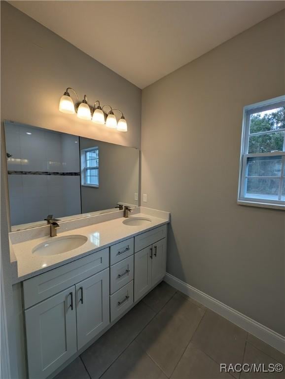 bathroom featuring vanity and tile patterned floors