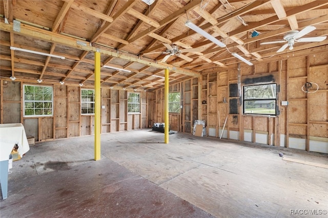 misc room featuring ceiling fan and lofted ceiling