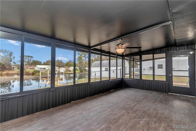 9019 E Gulf To Lake Hwy, Inverness, FL 34450 - unfurnished sunroom with a ceiling fan and a water view