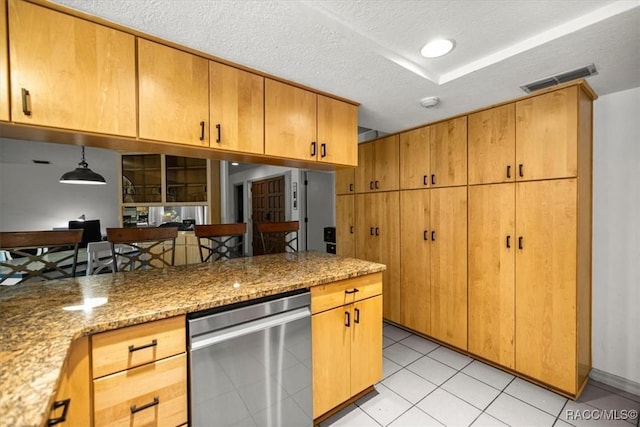4357 N Indianhead Rd, Hernando, FL 34442 - kitchen featuring dishwasher, a textured ceiling, light stone countertops, and light tile patterned flooring
