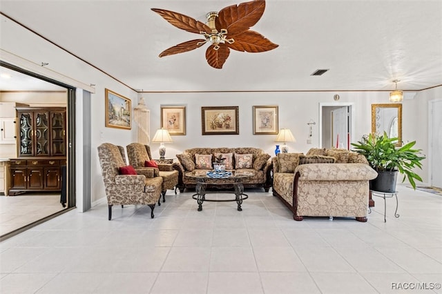 living room featuring light tile patterned floors