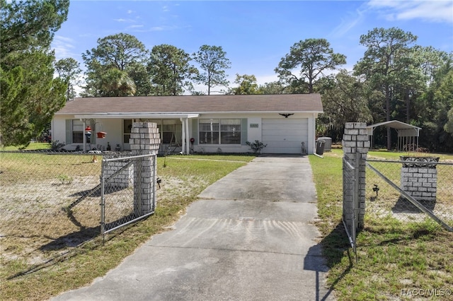 ranch-style house featuring a front yard and a carport