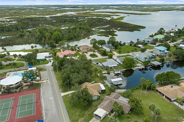 aerial view with a water view