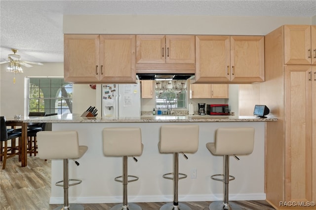 kitchen featuring light stone countertops, light wood-type flooring, and a healthy amount of sunlight