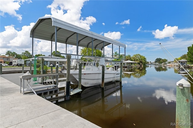 view of dock with a water view