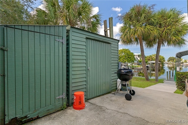 view of outdoor structure featuring a water view