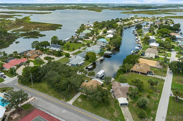 aerial view with a water view