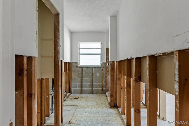 interior space with a textured ceiling
