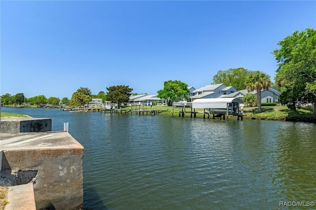 view of water feature featuring a dock