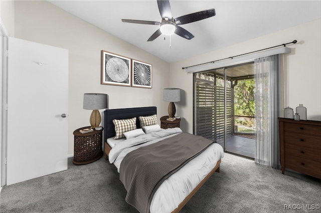 477 Siesta Ter, Inverness, FL 34450 - bedroom featuring carpet, access to outside, vaulted ceiling, and a ceiling fan