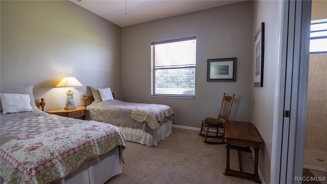 bedroom with light carpet