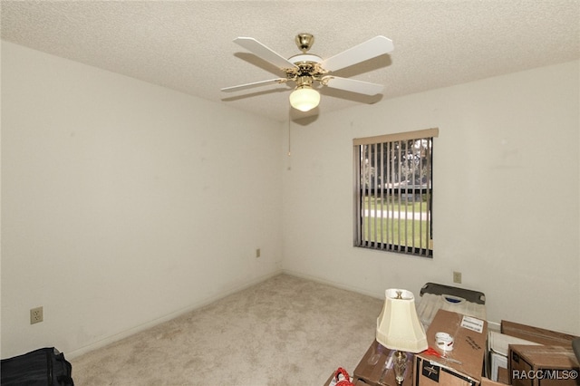 unfurnished office featuring light colored carpet and a textured ceiling