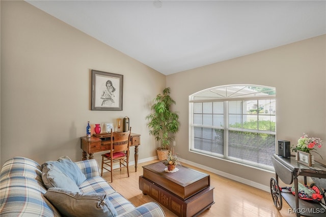 2617 E Newhaven St, Inverness, FL 34453 - living area featuring light wood-style floors, baseboards, and lofted ceiling