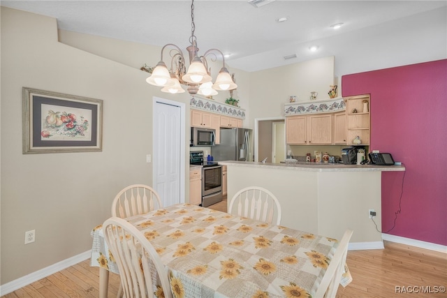2617 E Newhaven St, Inverness, FL 34453 - dining room with a chandelier, baseboards, light wood-style flooring, a high ceiling, and recessed lighting