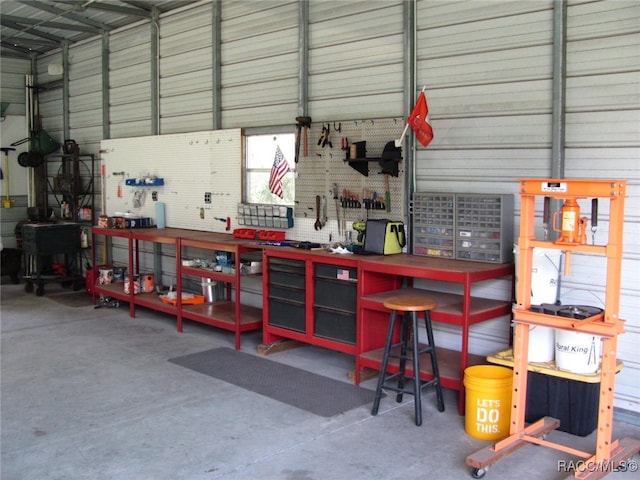 garage featuring a workshop area