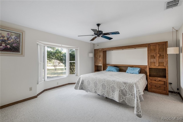 bedroom featuring carpet floors and ceiling fan