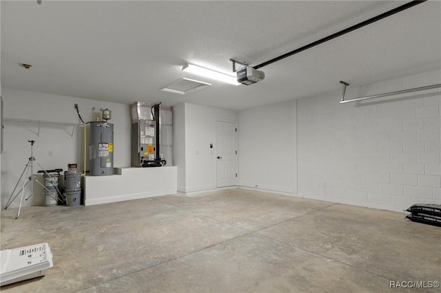 977 W Homeway Loop, Citrus Springs, FL 34434 - garage featuring water heater, a garage door opener, heating unit, and concrete block wall