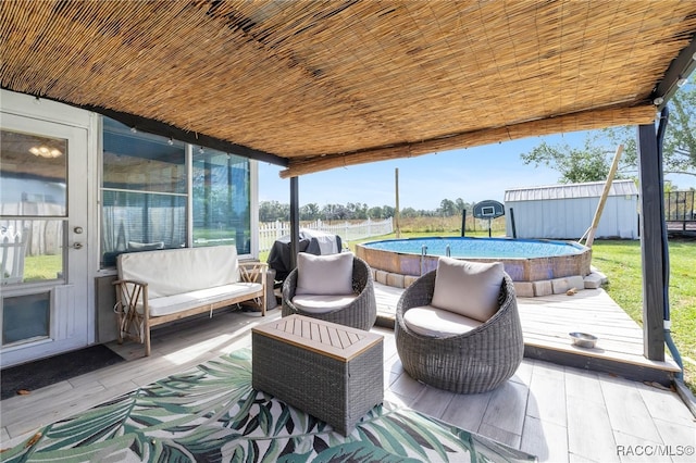 wooden terrace with grilling area