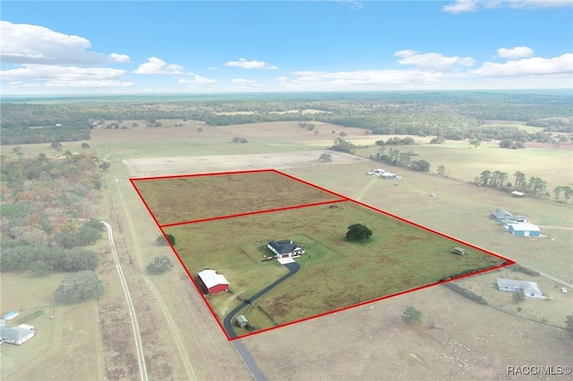 aerial view with a rural view