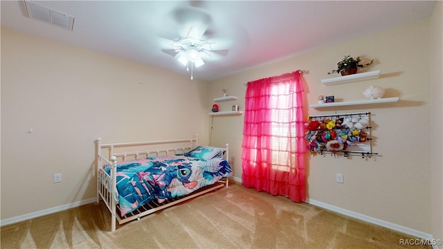 bedroom with carpet and ceiling fan