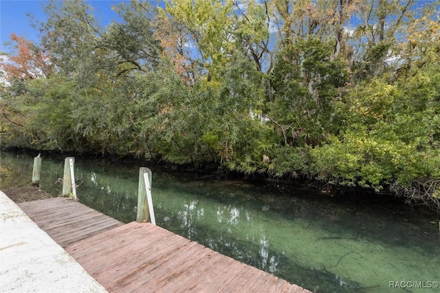 view of dock with a water view