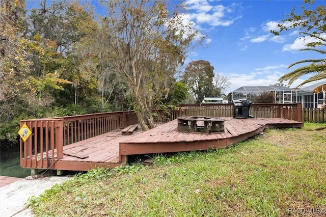 view of yard featuring a wooden deck