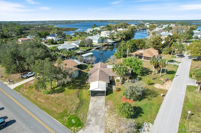 bird's eye view featuring a water view