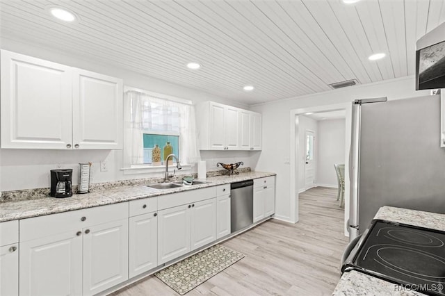 kitchen featuring sink, white cabinetry, appliances with stainless steel finishes, a healthy amount of sunlight, and light hardwood / wood-style floors