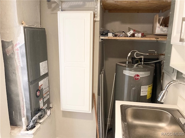 utility room with sink and water heater