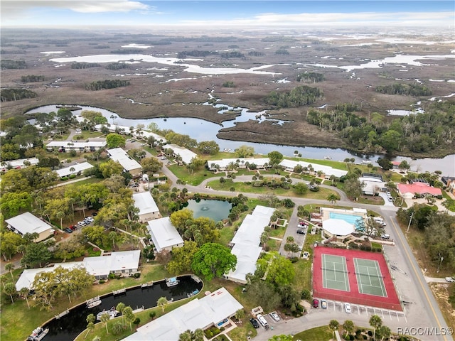 aerial view with a water view