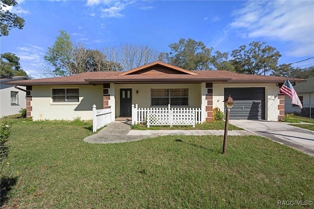 ranch-style house with a front lawn and a garage