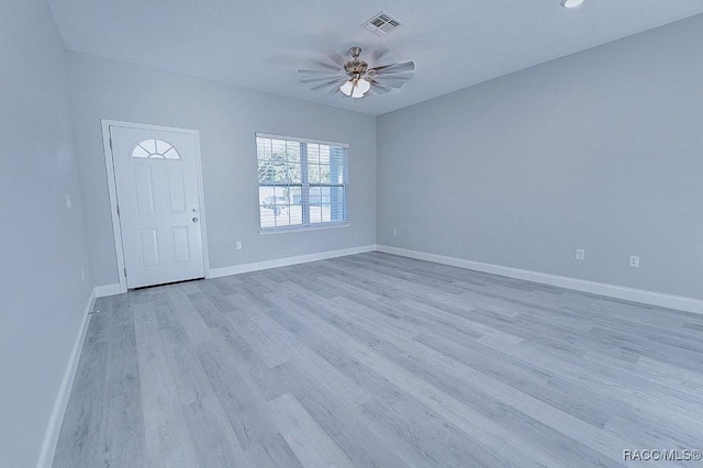 interior space featuring ceiling fan and light hardwood / wood-style flooring