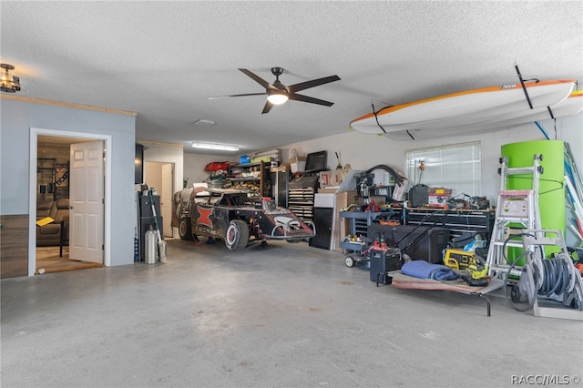 garage with ceiling fan