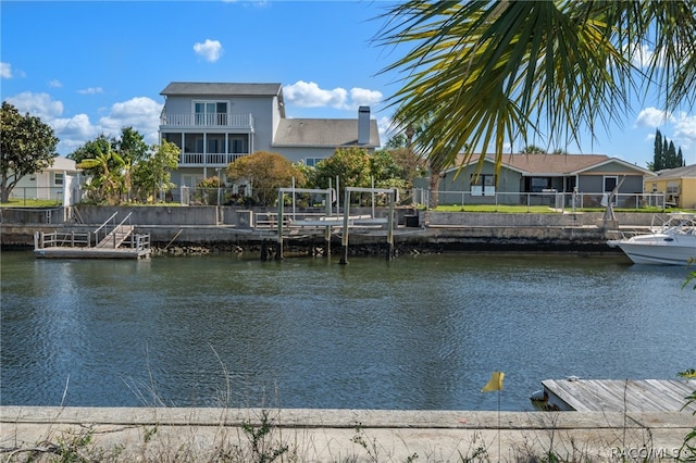 view of dock with a water view