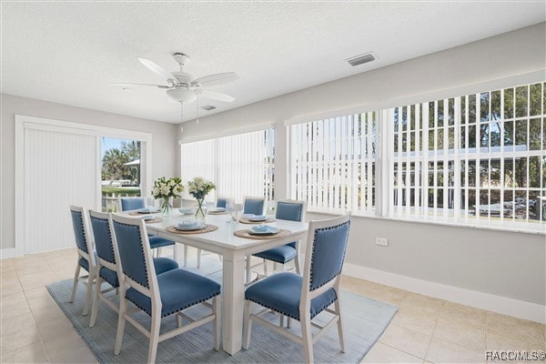 3929 N Sagomon Pt, Crystal River, FL 34428 - dining room with light tile patterned floors, a ceiling fan, and a textured ceiling