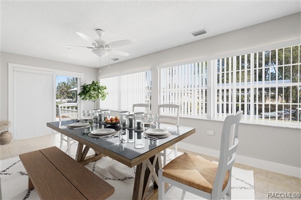 3929 N Sagomon Pt, Crystal River, FL 34428 - dining space featuring ceiling fan, light tile patterned floors, and a textured ceiling