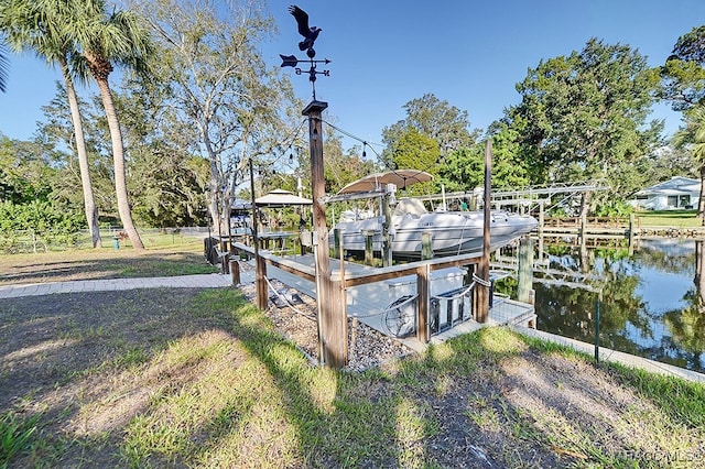 dock area with a water view