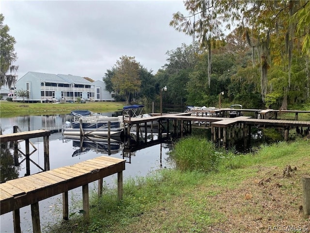 dock area with a water view