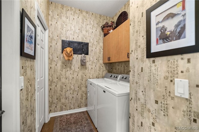 washroom with cabinets and independent washer and dryer