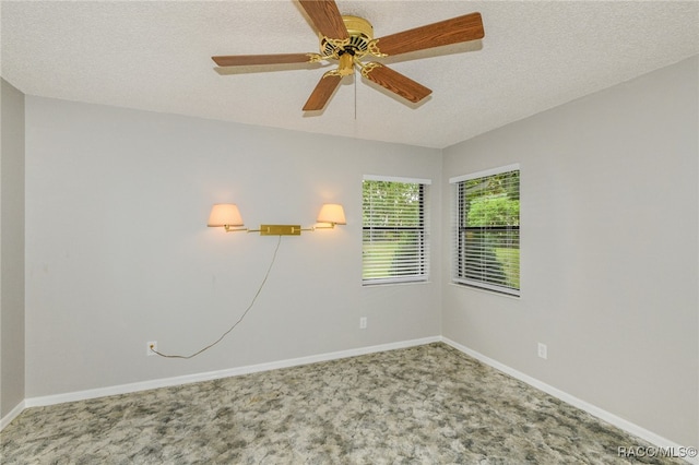 unfurnished room with carpet and a textured ceiling