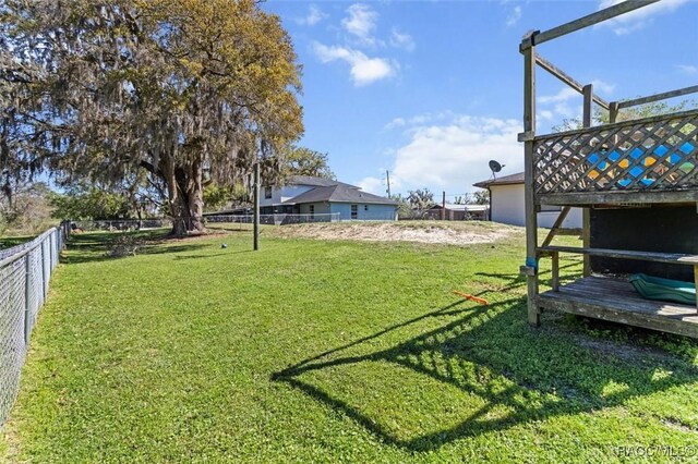 view of yard featuring a deck and a fenced backyard