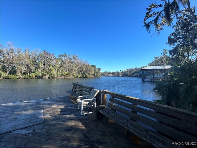 view of dock featuring a water view