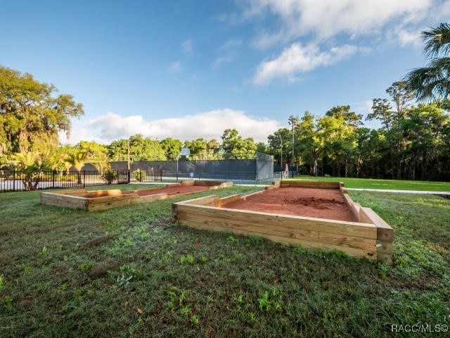 view of property's community with a yard