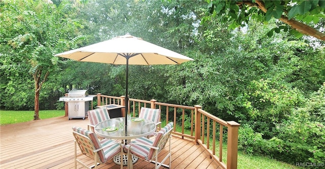 deck featuring grilling area