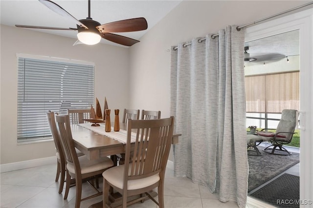 140 W Frisco Ln, Citrus Springs, FL 34434 - dining space featuring ceiling fan, light tile patterned flooring, and lofted ceiling